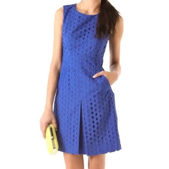 Diane Von Furstenberg Sleeveless Textured Sheath Dress – Purple Polka Dot 14 - Picture 1 of 10
